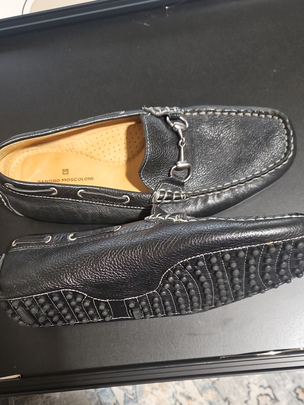 Sandro Moscoloni Black Leather Bit Driving Loafers